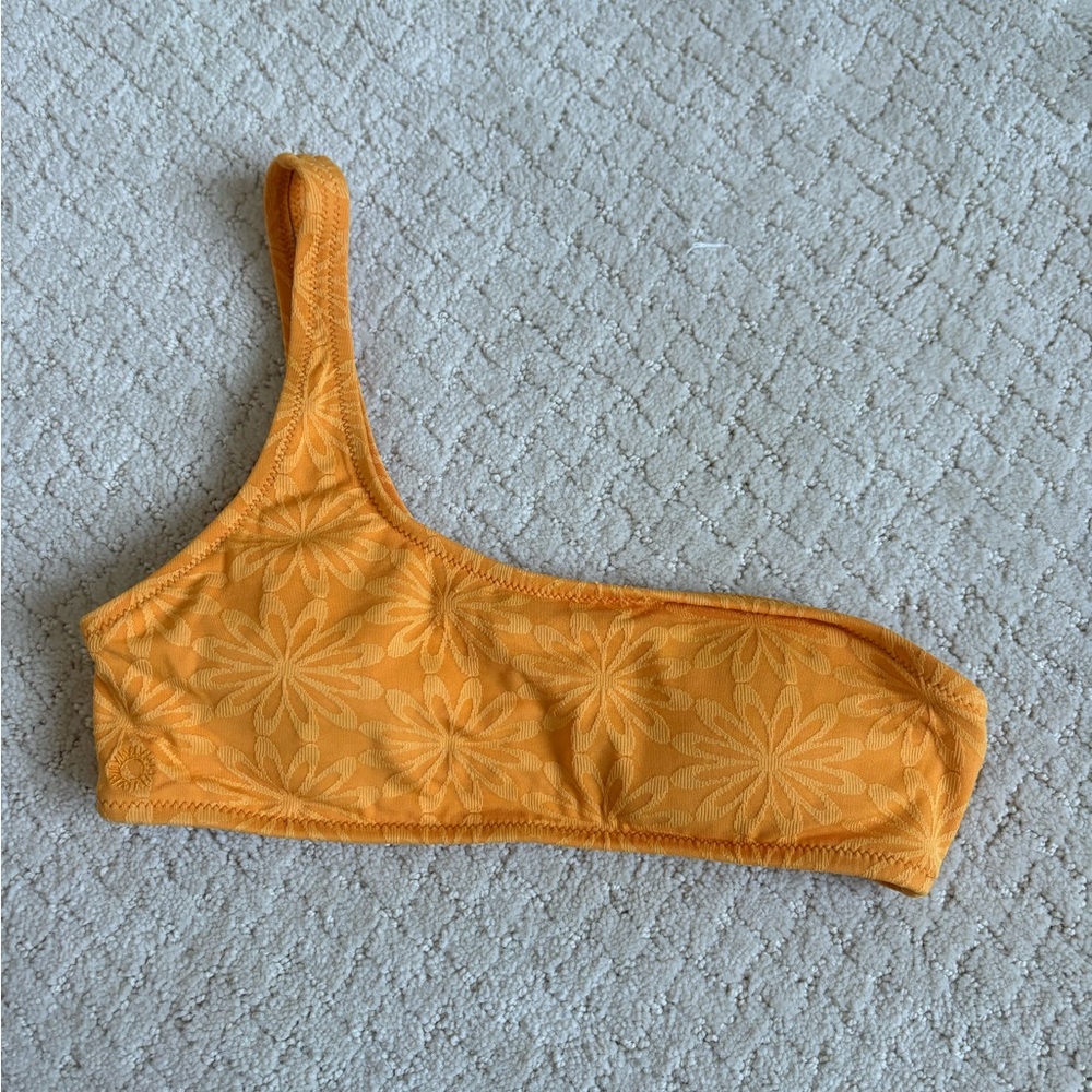 Orange One-Shoulder Floral Bikini Top
